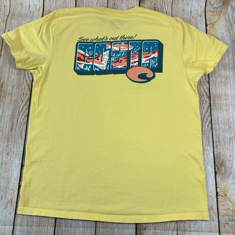 Costa See What’s Out There Fish Yellow T Shirt Size Large 100% Cotton